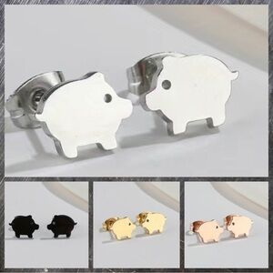 Little Pigs Stainless Steel Stud Earrings #822 (Color: Silver)